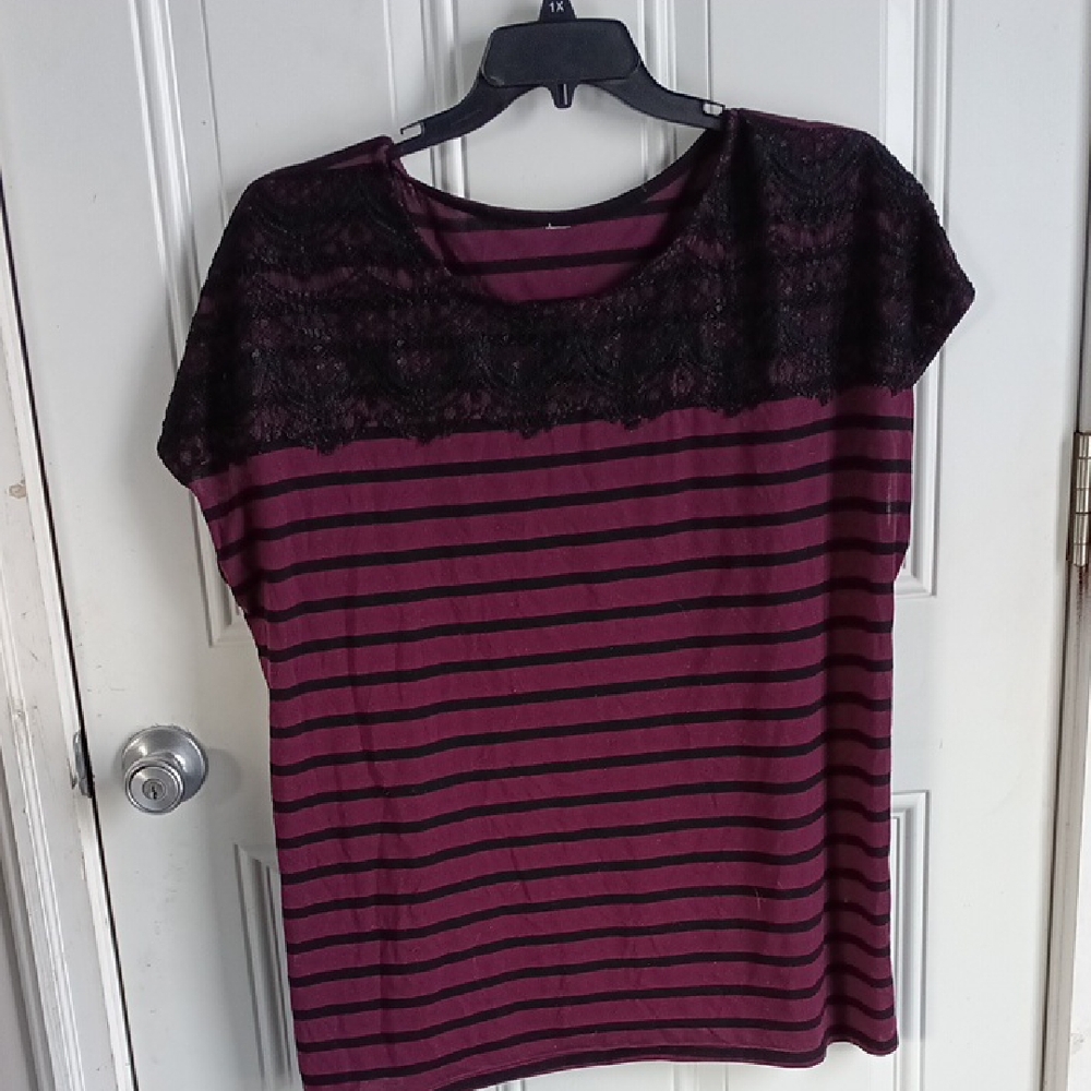 Chic Burgundy Striped Lace Blouse